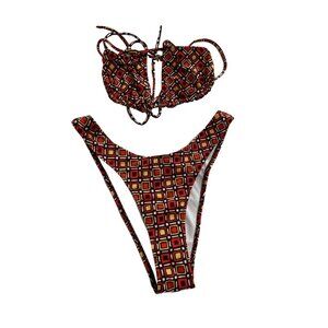 Heavy Manners Triangle Front Tie Top High Cut Cheeky Bottoms in Miss January